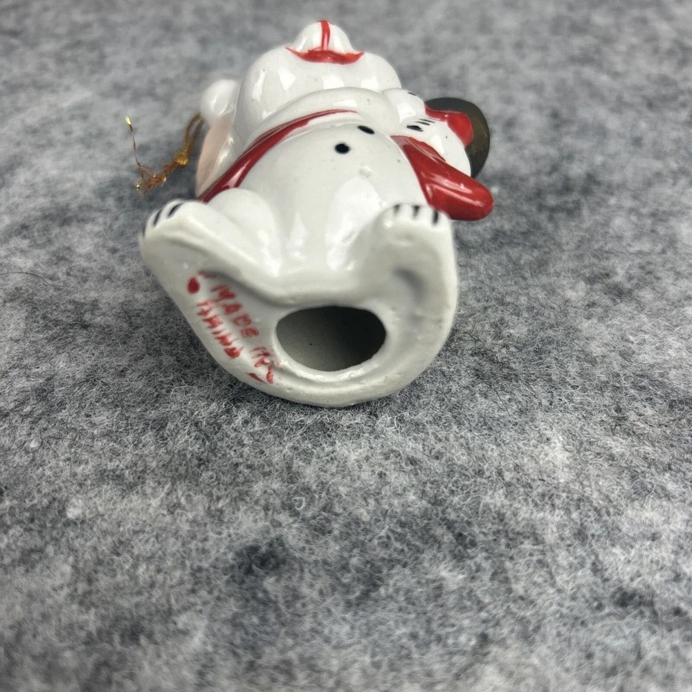 Lot of 7 Vintage Christmas Ornament Mouse with Bell Red White Ceramic Tree Decor